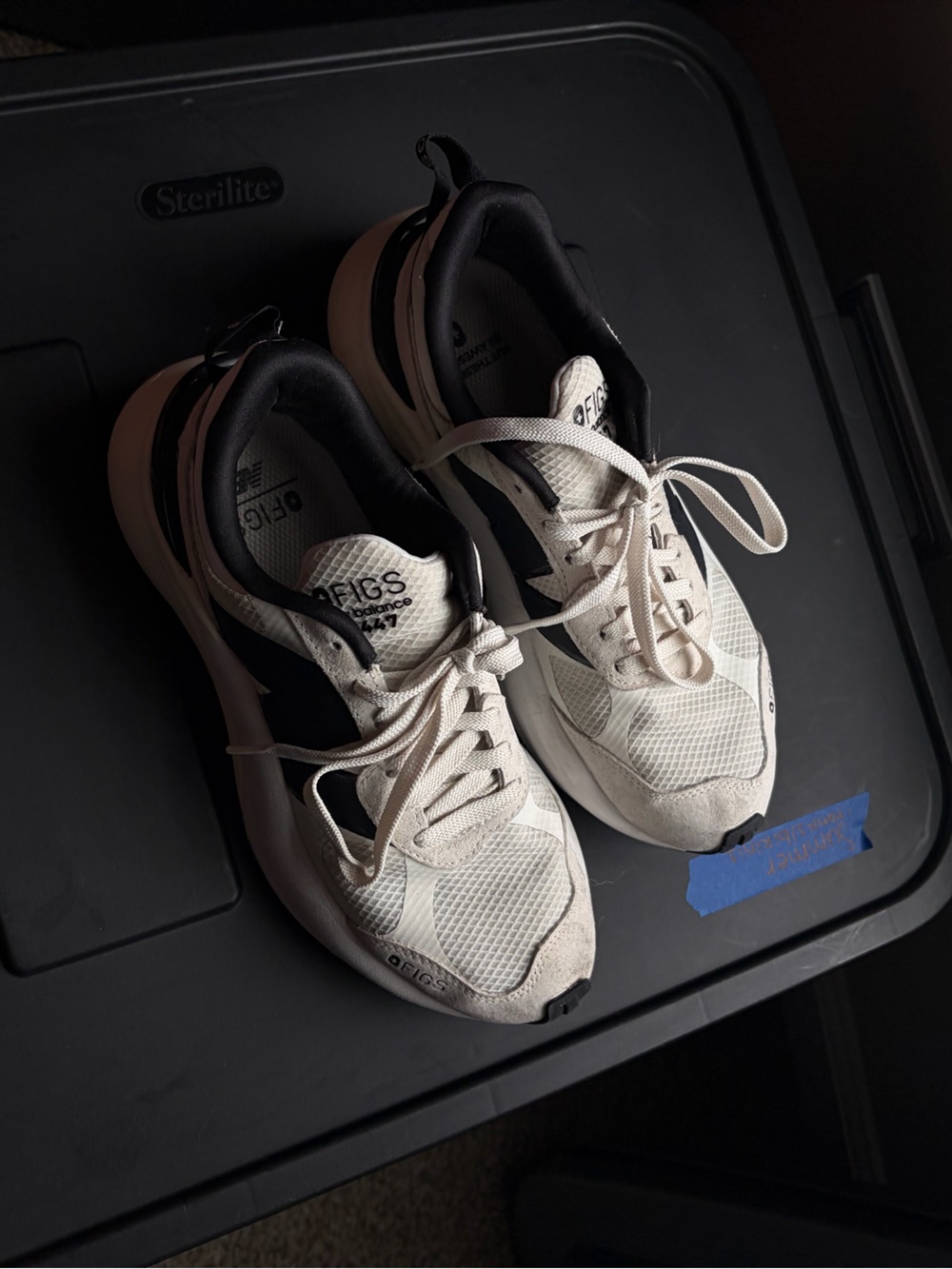 New Balance/FIGS Women's Cream and Black Mesh Running Sneakers
